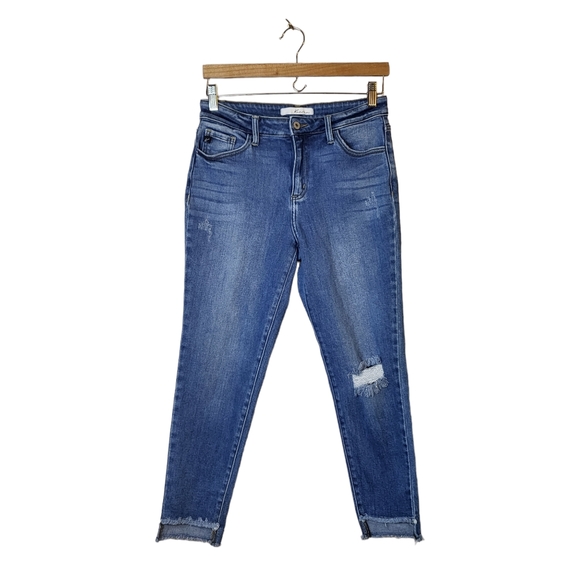 KanCan Estilo Distressed Ankle Skinny Jeans Medium Wash Step Hem - Picture 1 of 7